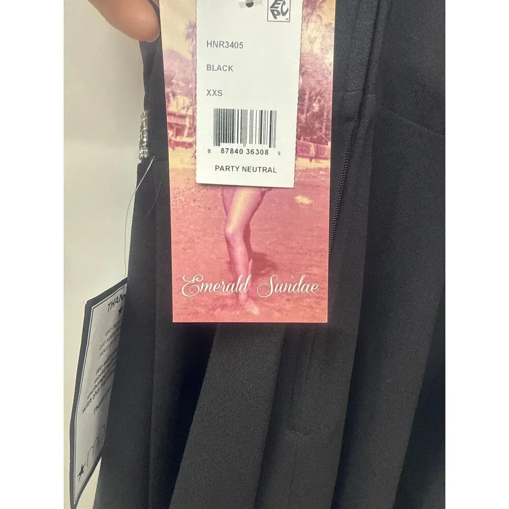 Emerald Sundae Black Mini Dress with Rinestone Waist XXS - Picture 4 of 6